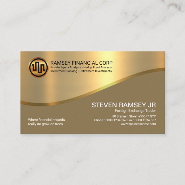 Stylish Retro Gold Cover Gold Wave Investment Business Card (Front)
