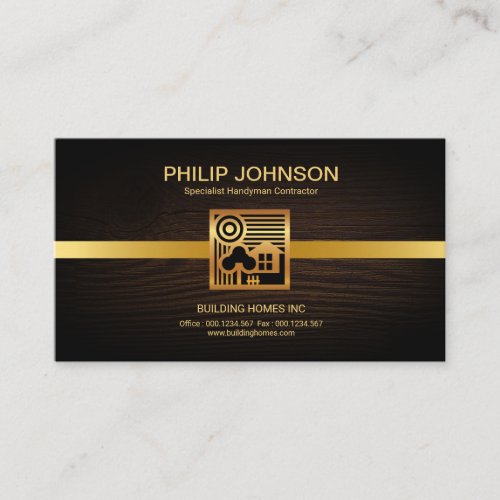 Stylish Retro Gold Home Scene Motif Construction Business Card