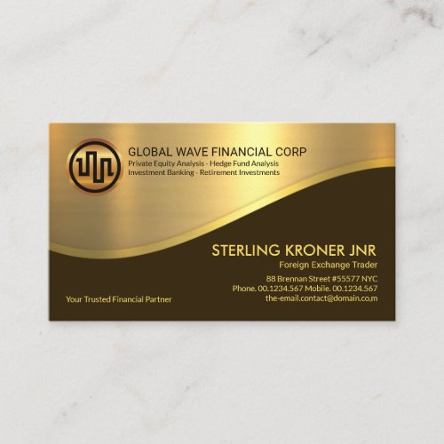 Stylish Retro Gold Wave Financial Investment  Business Card