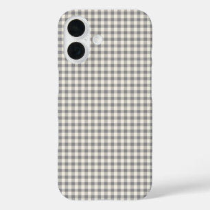 Stylish Retro Gray Gingham Plaid Pattern iPhone 16 Case