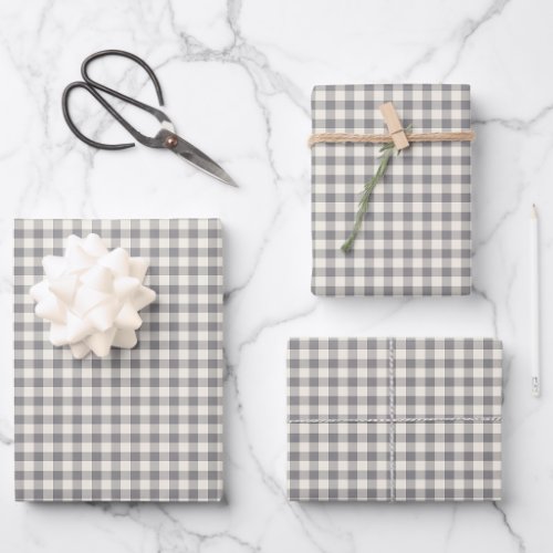 Stylish Retro Gray Gingham Plaid Pattern Wrapping Paper Sheets
