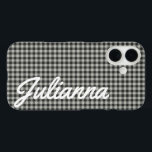 Stylish Retro Gray Gingham Plaid Personalized iPhone 16 Case<br><div class="desc">Stylish Retro Black and Gray Gingham Plaid Pattern Personalized Phone Case</div>