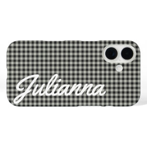 Stylish Retro Gray Gingham Plaid Personalized iPhone 16 Case