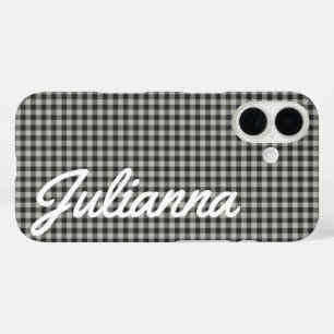 Stylish Retro Gray Gingham Plaid Personalized iPhone 16 Case