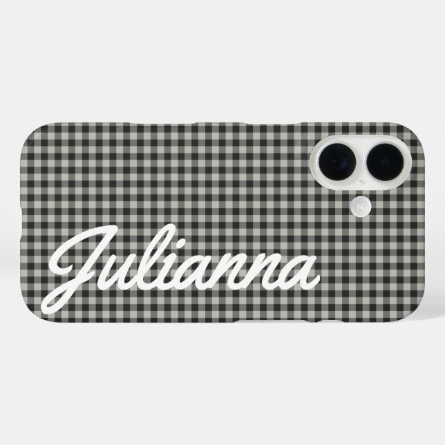 Stylish Retro Gray Gingham Plaid Personalized Case-Mate iPhone Case (Back (Horizontal))