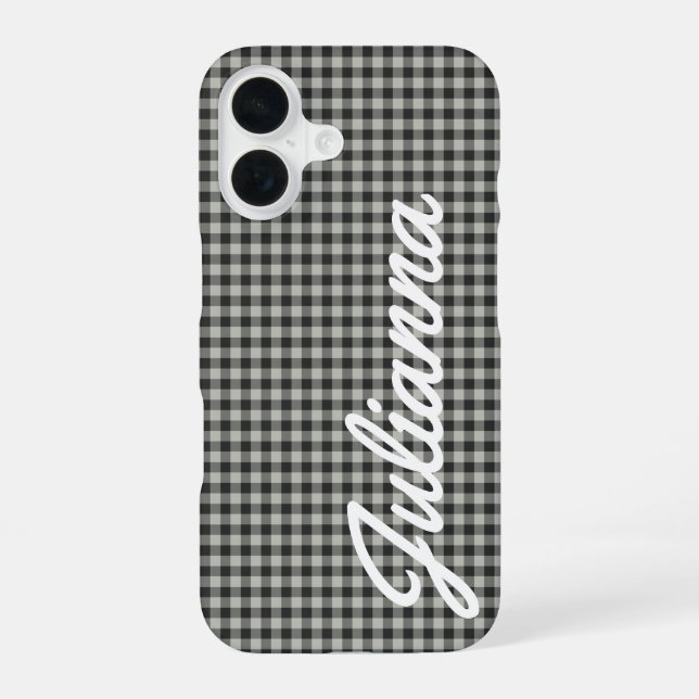 Stylish Retro Gray Gingham Plaid Personalized Iphone Case (Back)