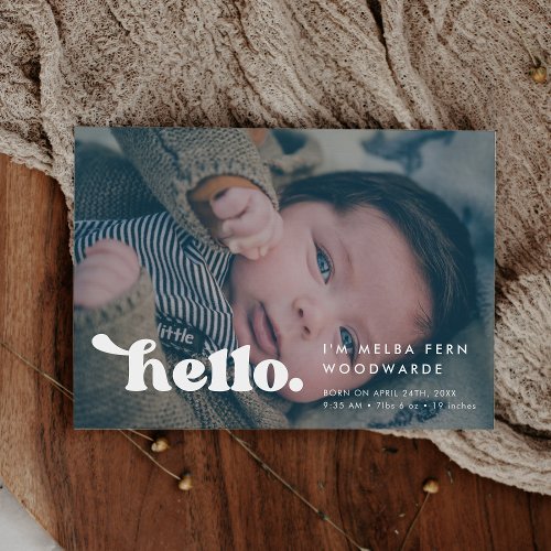 Stylish retro Hello Baby photo Birth Announcement