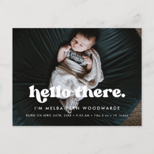 Stylish retro Hello Baby Photo Birth announcement Postcard