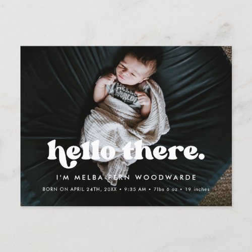 Stylish retro Hello Baby Photo Birth announcement Postcard