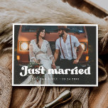 Stylish retro Just married photo card<br><div class="desc">A retro chic theme: adopt this slightly vintage and stylish typographic design for your wedding stationery,  with a classic black and white theme. Fully customizable text,  colors and backgrounds.</div>