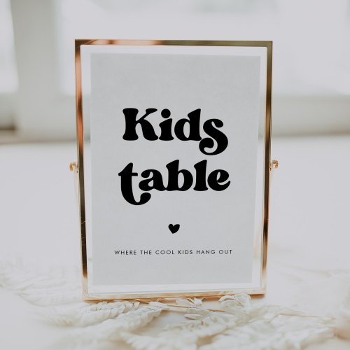Stylish retro Kids table sign wedding