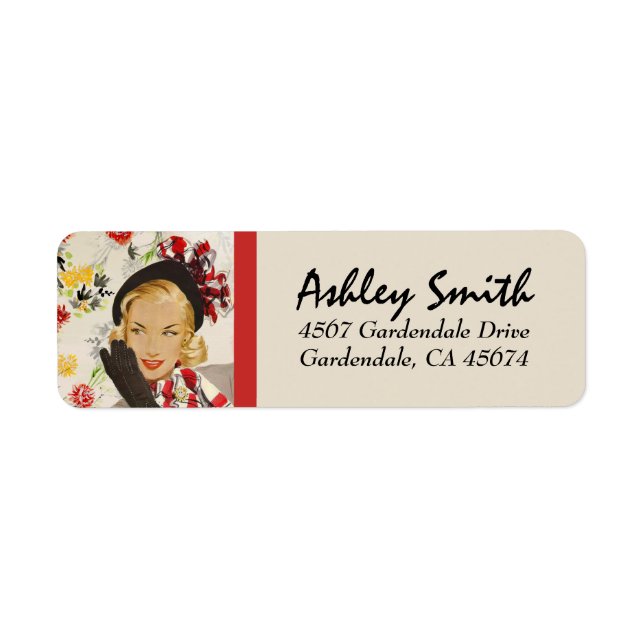 Stylish Retro Lady Return Address Label (Front)