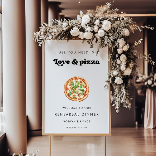 Stylish retro Love and Pizza Rehearsal dinner Poster