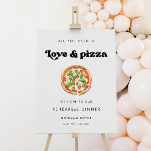 Stylish retro Love and Pizza Rehearsal dinner Sign