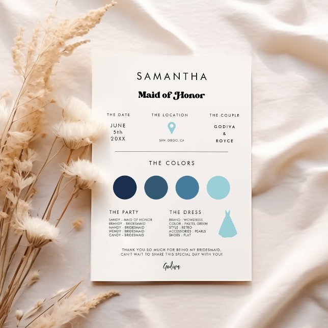 Stylish retro Maid of Honor info card (Creator Uploaded)