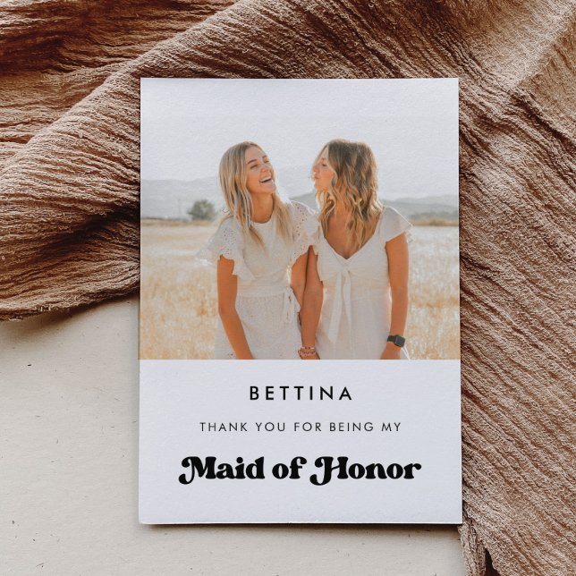 Stylish retro Maid of honor thank you Photo card (Creator Uploaded)