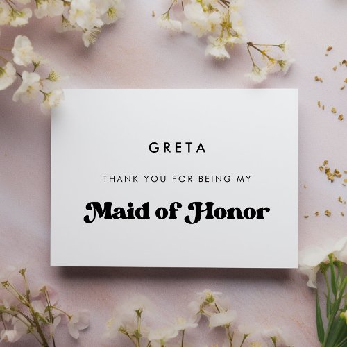 Stylish retro Maid of honor thank you text card