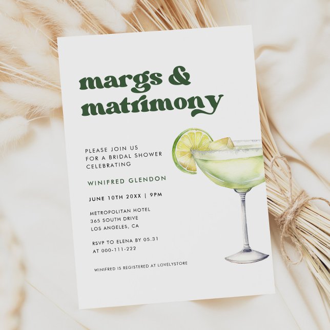 Stylish Retro Margs and Matrimony  Bridal Shower  Invitation (Creator Uploaded)