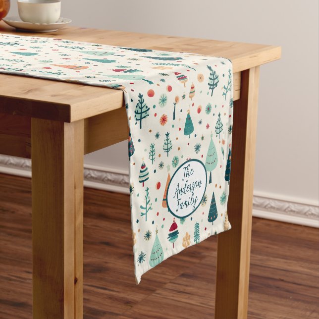 Stylish Retro Minimal Christmas tree Pattern Medium Table Runner (In Situ)