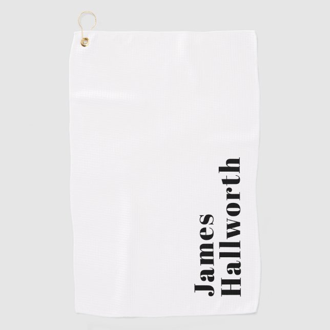 Stylish Retro Modern Lettering | Editable Black Golf Towel (Front)