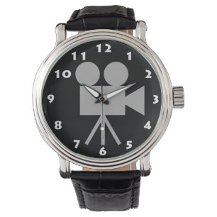 STYLISH RETRO MOVIE CAMERA WITH WHITE NUMBERS WATCH