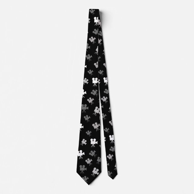 STYLISH RETRO MOVIE CAMERAS MOTIF NECK TIE (Front)