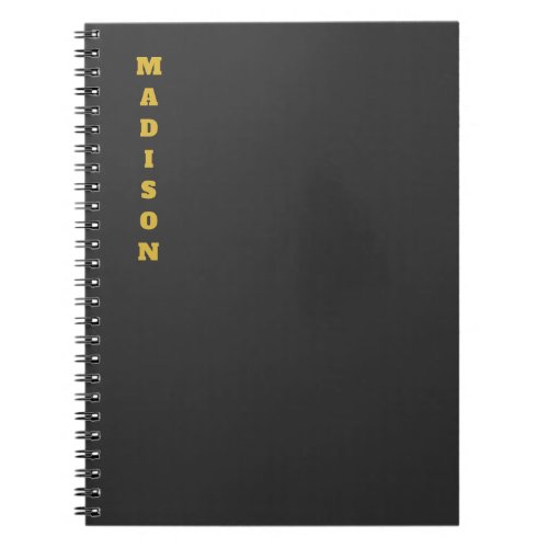 Stylish Retro Name Dark Grey Metallic Gold Color Notebook