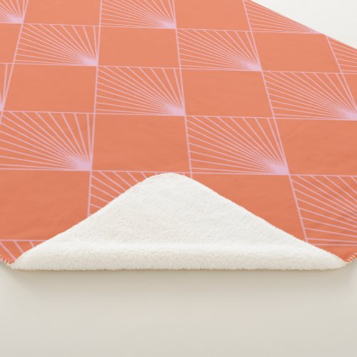 Stylish Retro Orange Pink Art Deco Line Pattern Sherpa Blanket