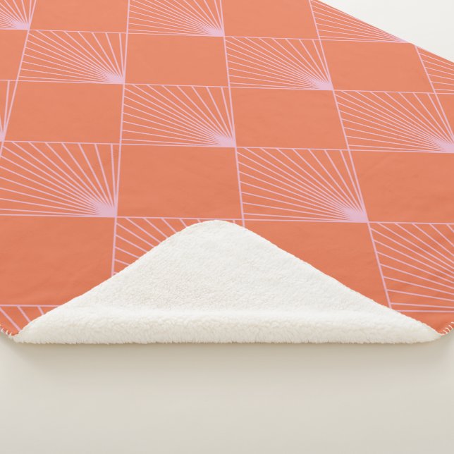 Stylish Retro Orange Pink Art Deco Line Pattern Sherpa Blanket (3/4)