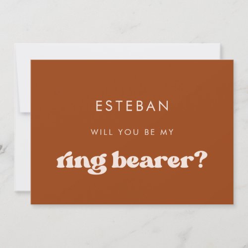 Stylish retro Orange Ring Bearer proposal card