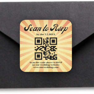stylish retro orange rsvp qr code wedding   square sticker
