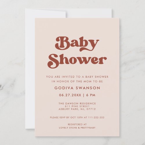 Stylish retro Peach Pink Baby Shower Invitation