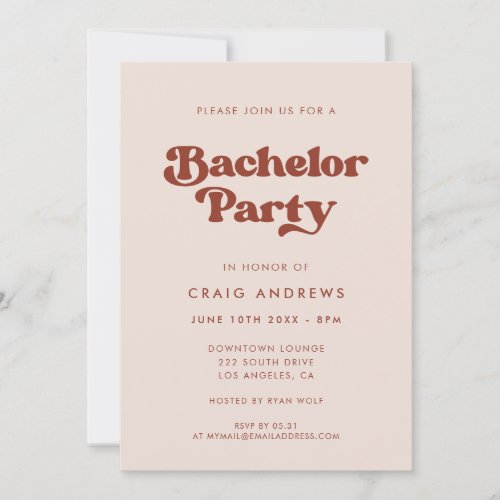 Stylish retro Peach Pink Bachelor Party Invitation