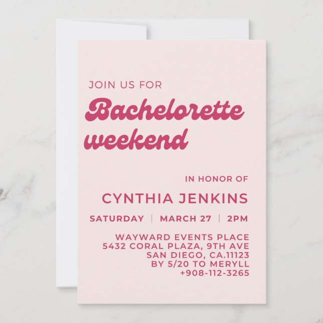 Stylish retro peach pink Bachelorette Party Invitation (Front)