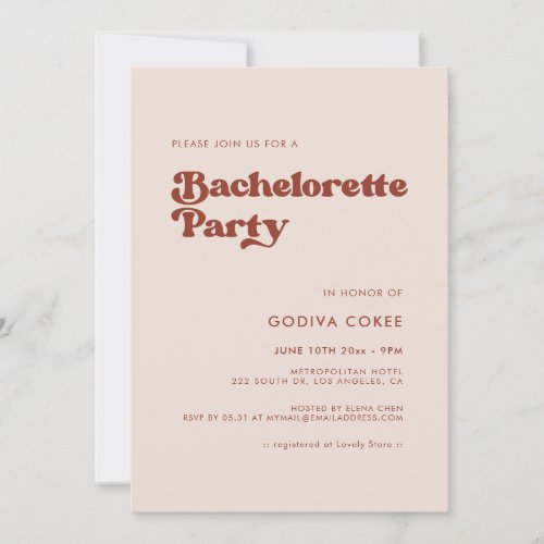 Stylish retro peach pink Bachelorette Party Invitation