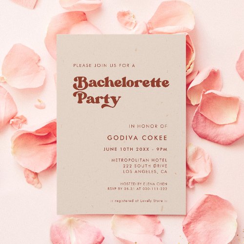 Stylish retro peach pink Bachelorette Party Invitation