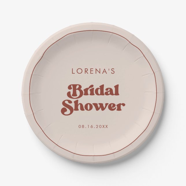 Stylish retro Peach Pink Bridal Shower Paper Plates (Front)