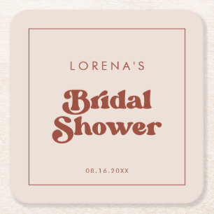 Stylish retro Peach Pink Bridal Shower Square Paper Coaster