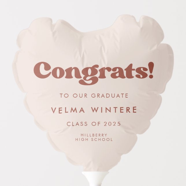 Stylish retro Peach pink Congrats Graduate Balloon (Front)