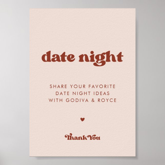 Stylish retro Peach Pink Date night ideas sign (Front)