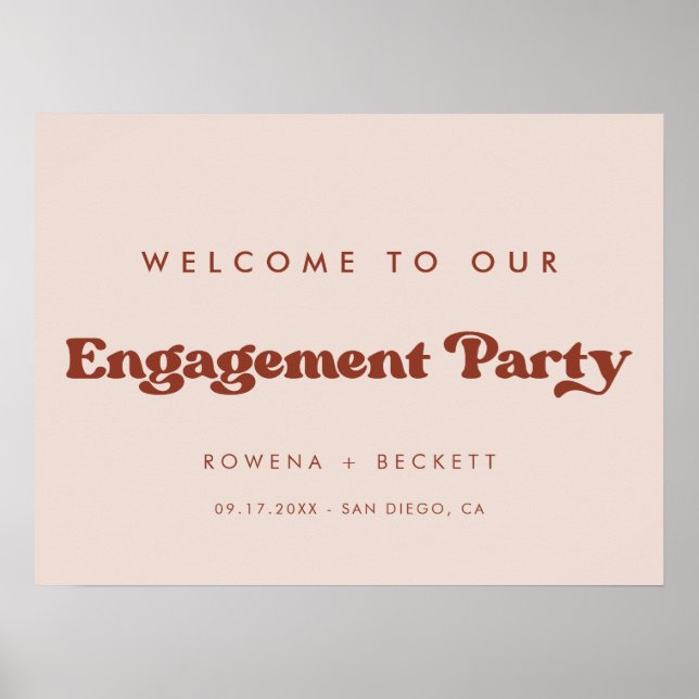 Stylish retro Peach Pink Engagement party welcome Poster (Front)