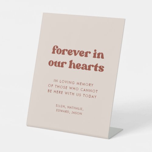 Stylish retro Peach Pink Forever in our hearts Pedestal Sign
