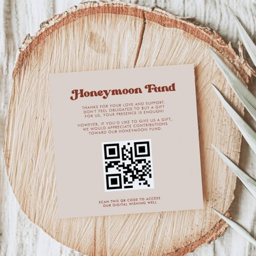 Stylish retro Peach Pink Honeymoon fund QR code Enclosure Card