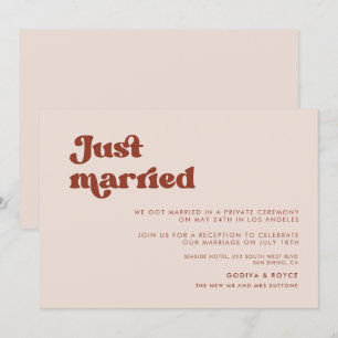 Stylish retro peach pink Just married Invitation