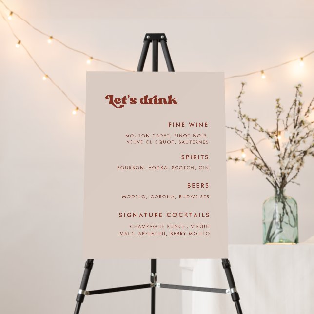 Stylish Retro Peach Pink Let's Drink Menu Sign (In Situ (Stand))