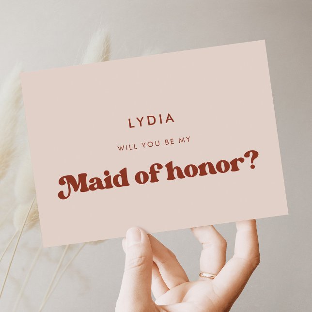 Stylish retro peach pink Maid of honor card (Creator Uploaded)