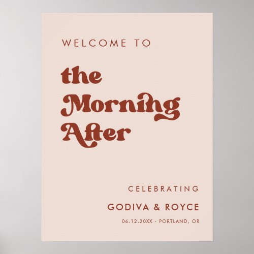 Stylish retro Peach Pink Morning After Welcome Poster
