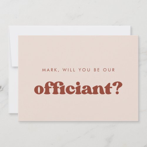 Stylish retro Peach Pink Officiant proposal card