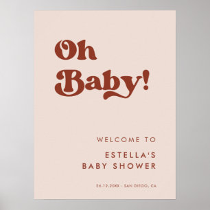 Stylish retro Peach Pink Oh Baby Poster