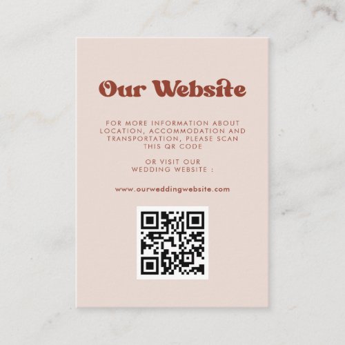 Stylish retro Peach Pink QR code wedding website Enclosure Card